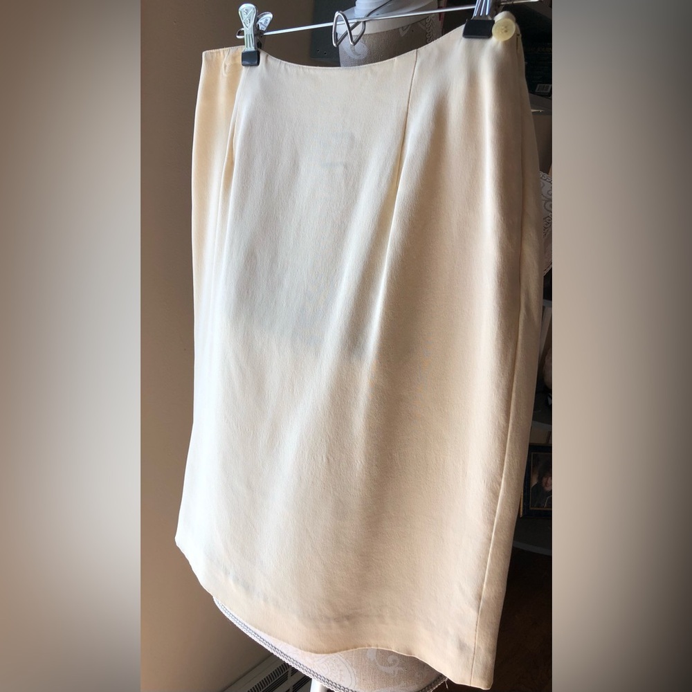 Jones New York Pale Yellow Cream Silk Pencil Skirt